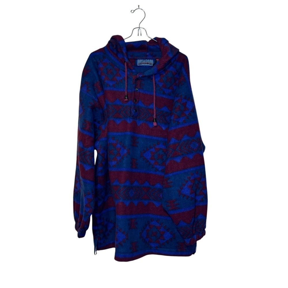 Laundromat Mens Hoodie Sweatshirt Aztec Print 1/4 Snap Fleece Blue Large